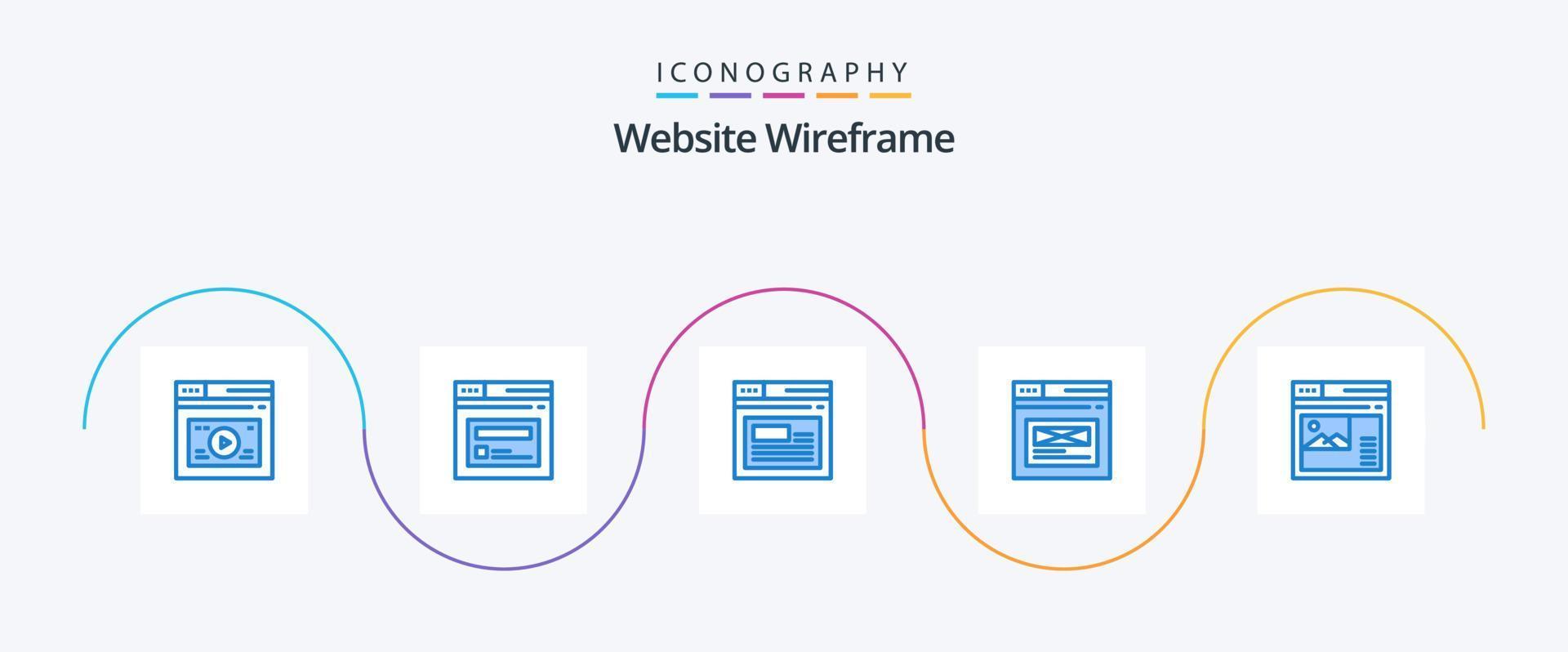 Website Wireframe Blue 5 Icon Pack inklusive Website. Seite. Webseite. Internet. Webseite vektor