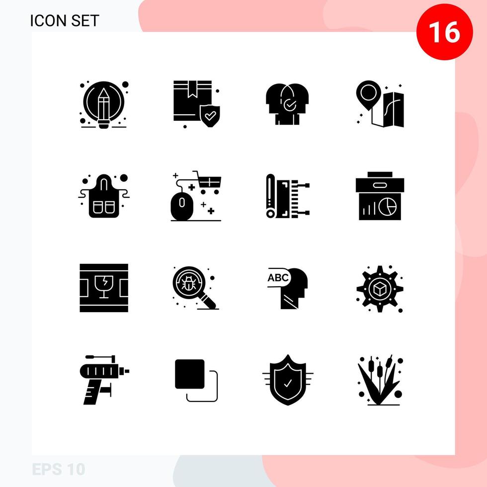 16 solides Glyphenpaket der Benutzeroberfläche mit modernen Zeichen und Symbolen für die Auswahl von editierbaren Vektordesign-Elementen für Lebensmittelkarten vektor