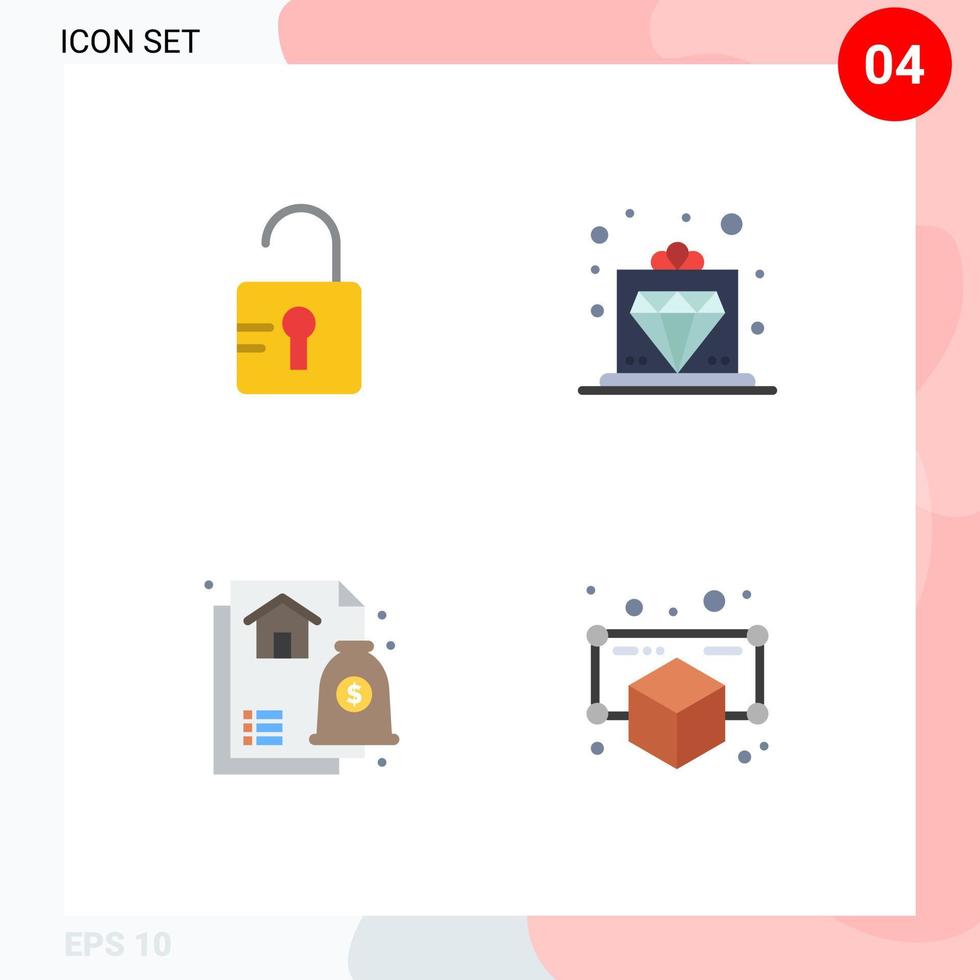 moderner Satz von 4 flachen Symbolen und Symbolen wie Entriegelungsgehäuse bieten bearbeitbare Vektordesignelemente für Service-Gadgets vektor
