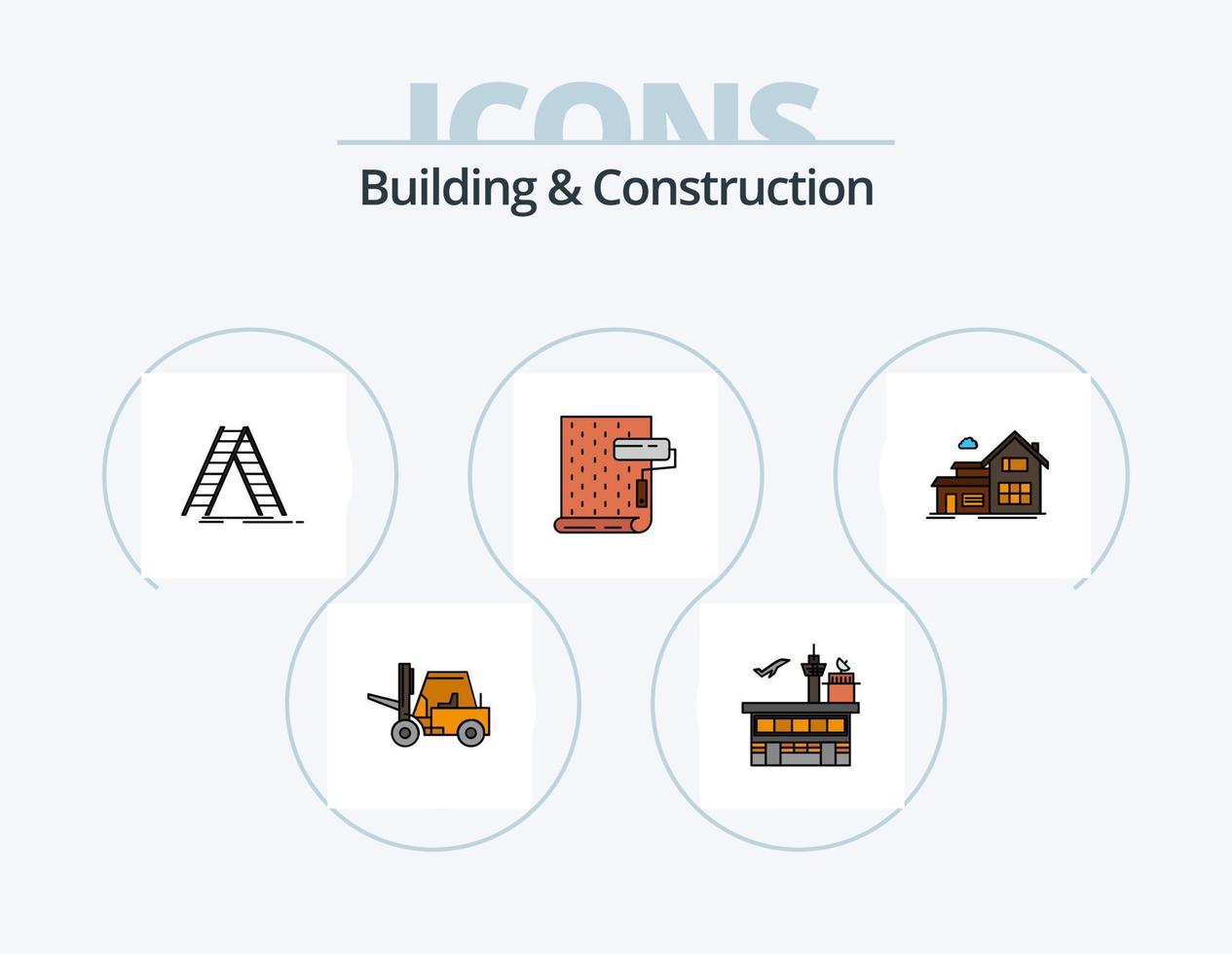 Bau- und Konstruktionslinie gefüllt Icon Pack 5 Icon Design. Tür. legal. Wohnung. Gesetz. Hammer vektor