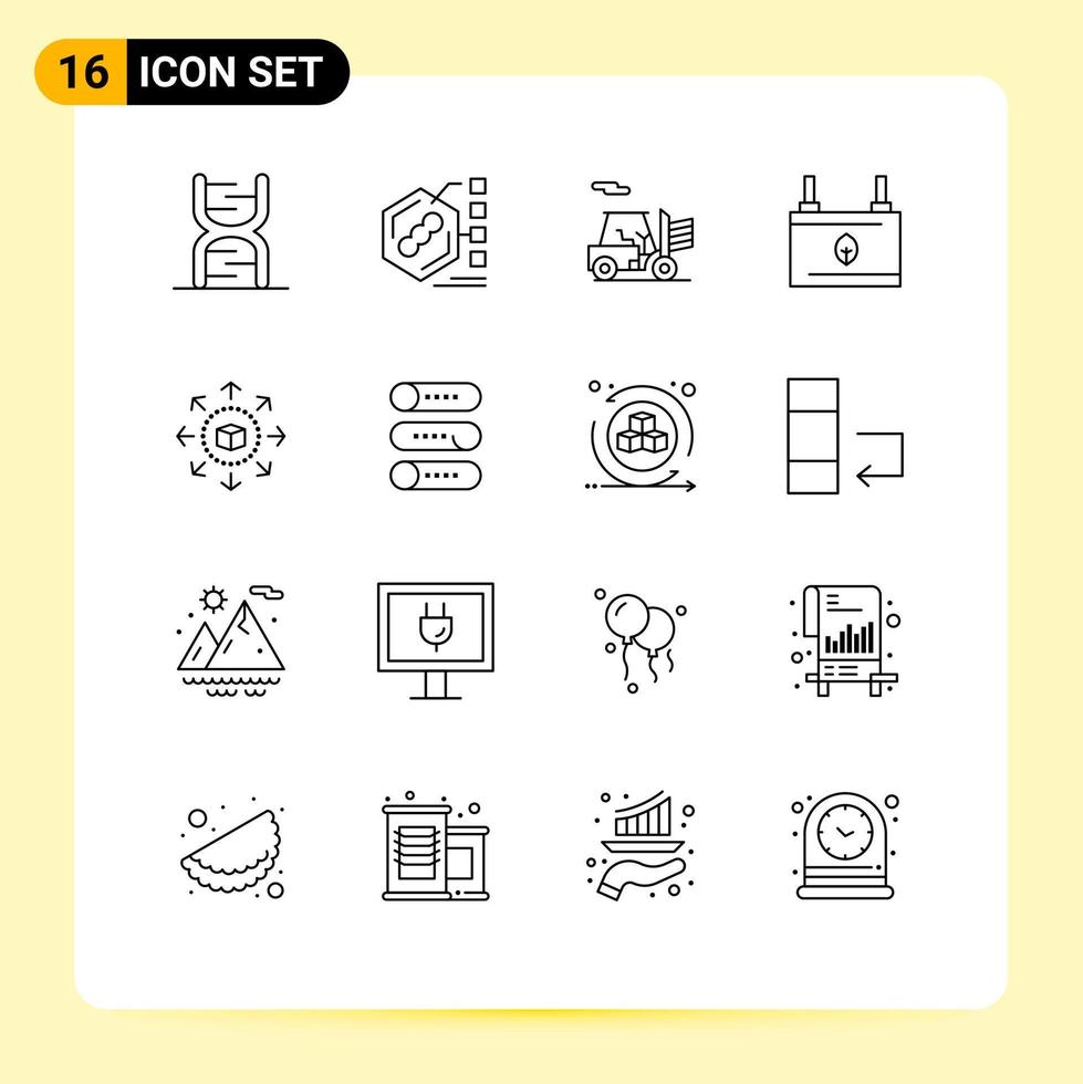 moderner Satz von 16 Umrissen Piktogramm der Energieökologie bilden editierbare Vektordesign-Elemente für sauberen Transport vektor