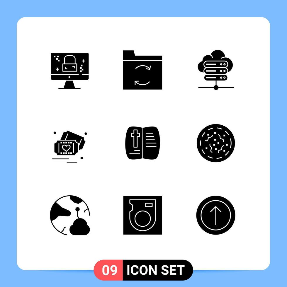 fast glyf packa av 9 universell symboler av natur öppen nätverk server bok hjärta redigerbar vektor design element