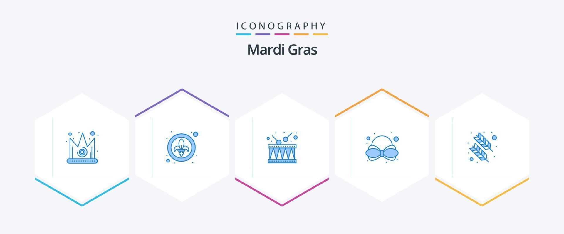 mardi gras 25 blå ikon packa Inklusive fjäder. fjäder. trumma. slips. rosett vektor