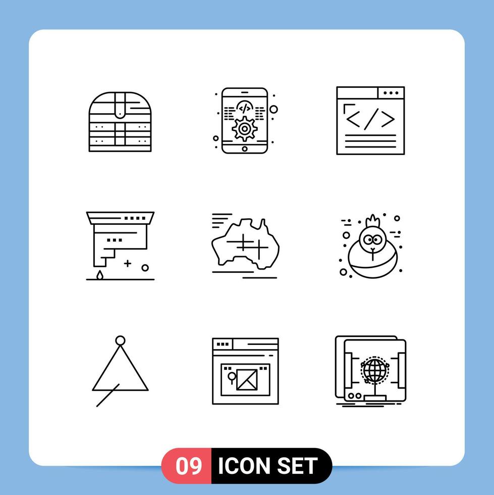 moderner Satz von 9 Umrissen Piktogramm von Tinte Design Browser Codierung Webentwicklung editierbare Vektordesign-Elemente vektor