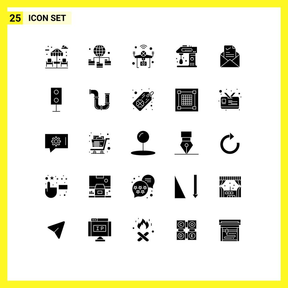 moderner Satz von 25 soliden Glyphen und Symbolen wie Mail Cooking Internet Cook Appliances editierbare Vektordesign-Elemente vektor
