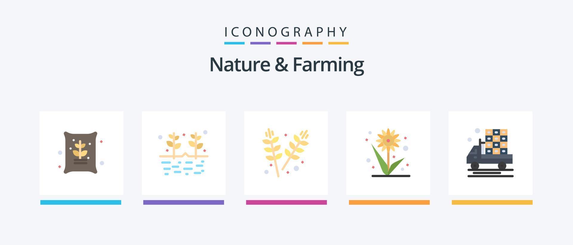 natur och jordbruk platt 5 ikon packa Inklusive . lastbil. jordbruk. jordbruk. lantbruk. kreativ ikoner design vektor
