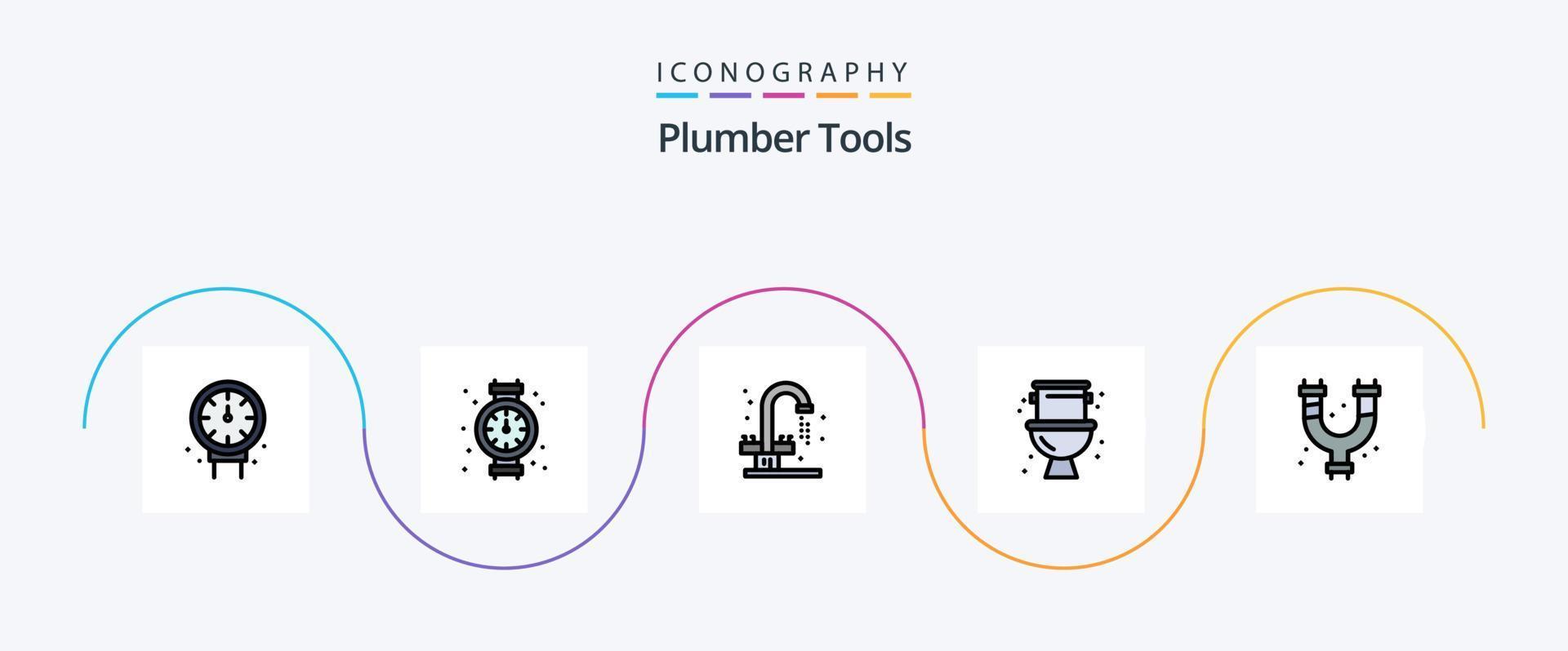 Klempnerleitung gefülltes flaches 5-Icon-Paket einschließlich . Installation. mechanisch. Klempner. mechanisch vektor