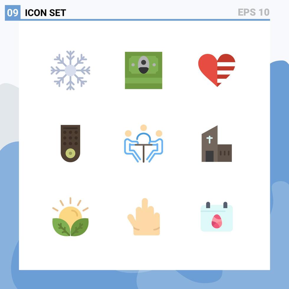 grupp av 9 platt färger tecken och symboler för affärsman TV hjärta avlägsen gåva redigerbar vektor design element