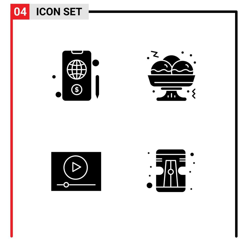 packa av 4 modern fast glyfer tecken och symboler för webb skriva ut media sådan som mobil marknadsföring takoyaki video pennvässare redigerbar vektor design element