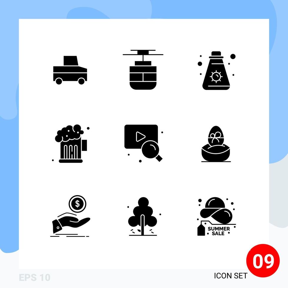 satz von 9 modernen ui symbolen symbole zeichen für geschenk video sommer web nacht editierbare vektordesignelemente vektor