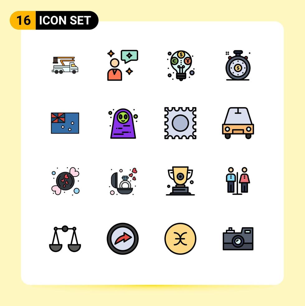 uppsättning av 16 modern ui ikoner symboler tecken för Land aussie inkomst hastighetsmätare klocka redigerbar kreativ vektor design element
