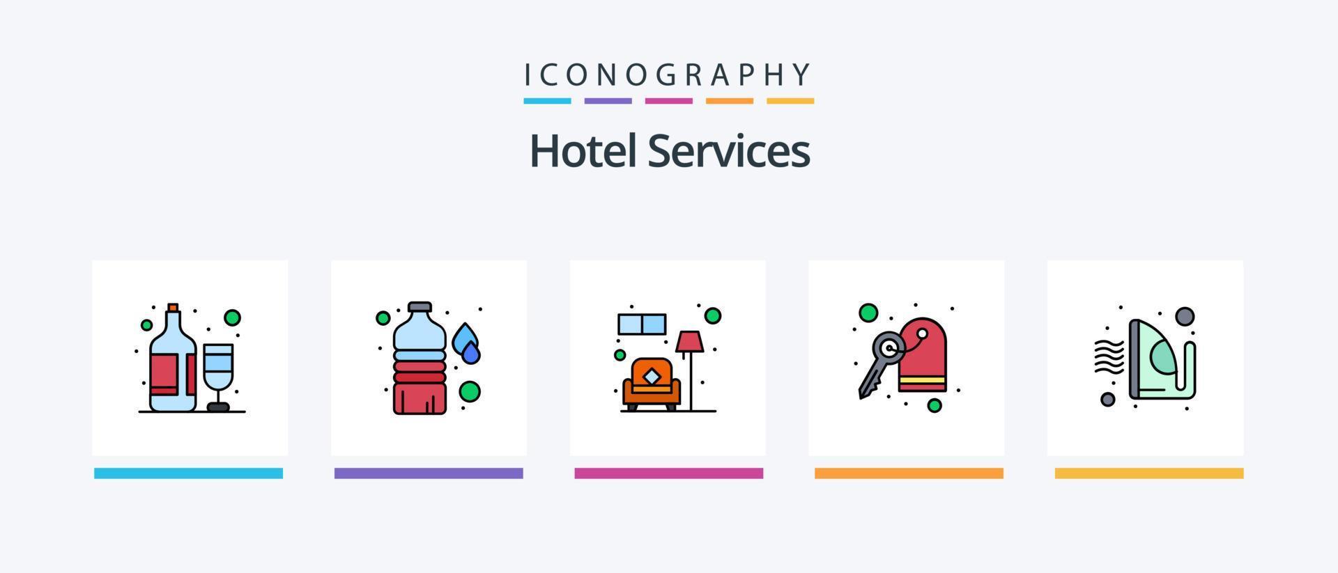 Hotelservice-Linie gefüllt 5 Icon Pack inklusive Spa. Weinflaschen. Tasche. Wein. Flasche. kreatives Symboldesign vektor