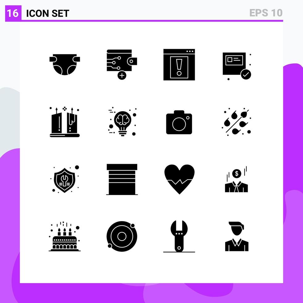 16 universell fast glyfer uppsättning för webb och mobil tillämpningar dekorativ belysning webb ljus paket redigerbar vektor design element