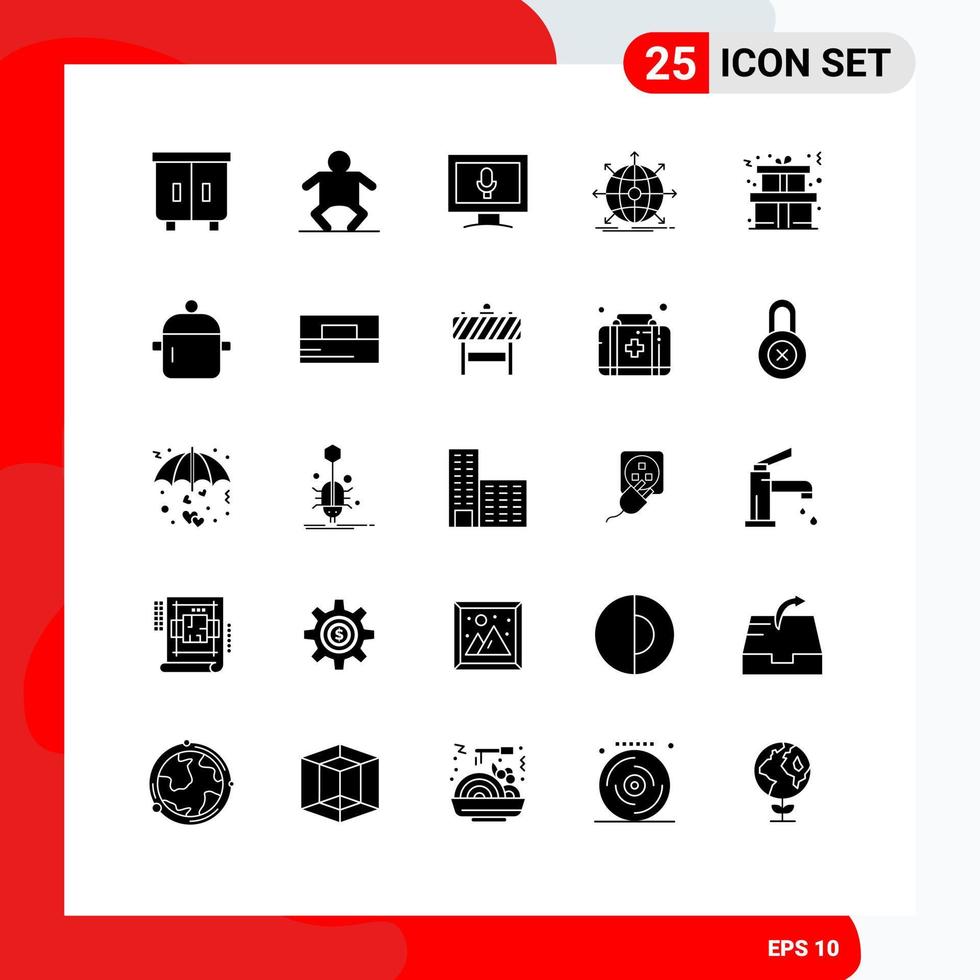 Stock Vector Icon Pack mit 25 Zeilen Zeichen und Symbolen für internationale bearbeitbare Vektordesign-Elemente des aktuellen Weihnachtsbildschirm-Webs