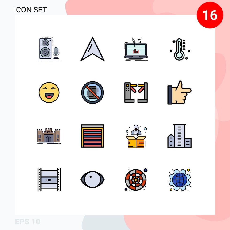 piktogram uppsättning av 16 enkel platt Färg fylld rader av chatt väder analys temperatur plattform redigerbar kreativ vektor design element