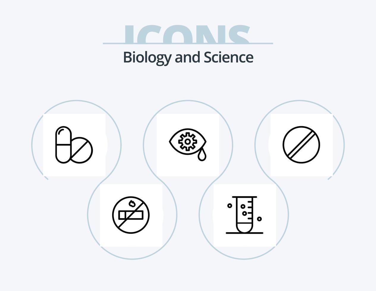 biologi linje ikon packa 5 ikon design. vetenskap. medicin. bakterie. kemi. kärlek vektor