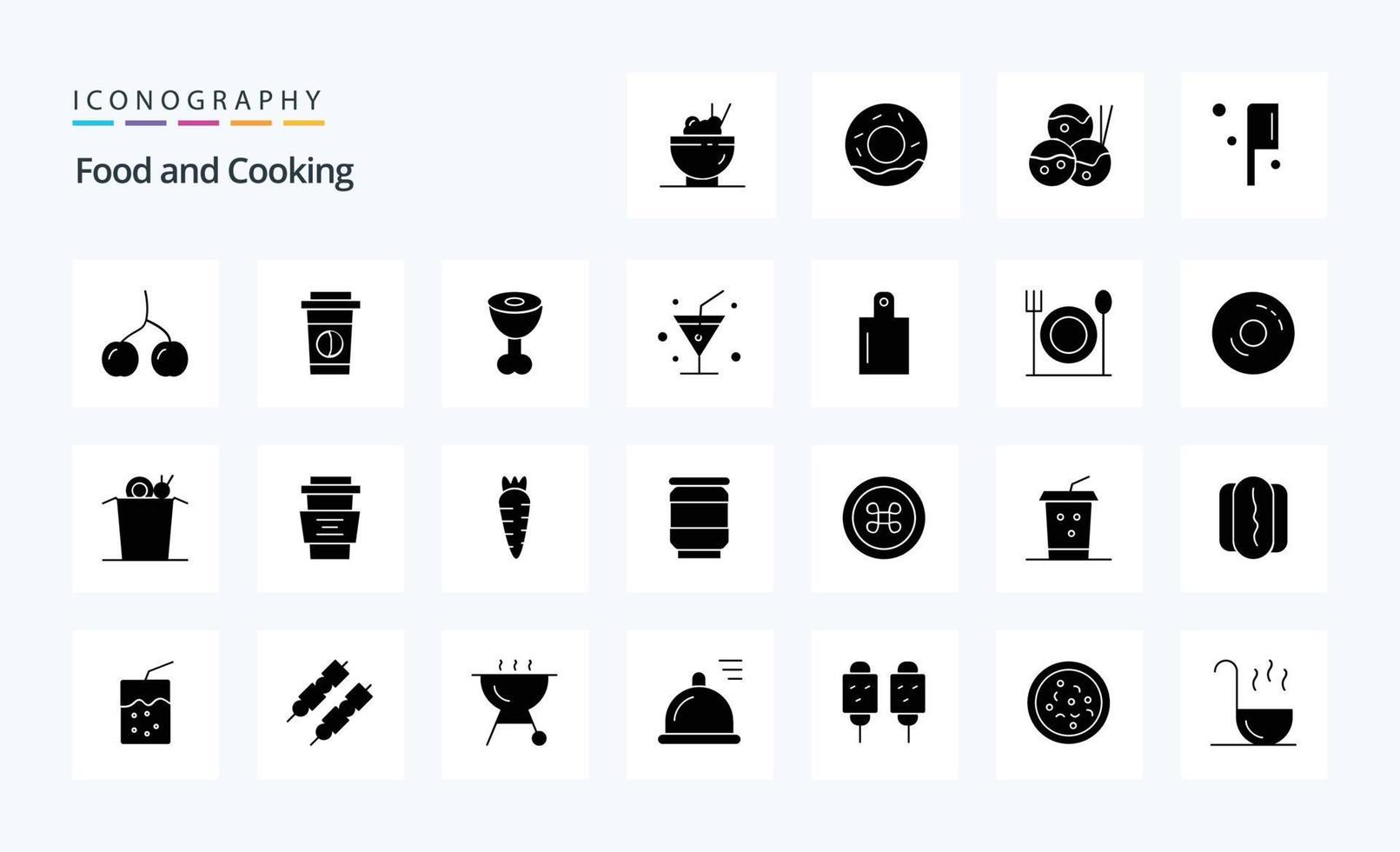25 feste Glyphen-Icon-Packs für Lebensmittel vektor
