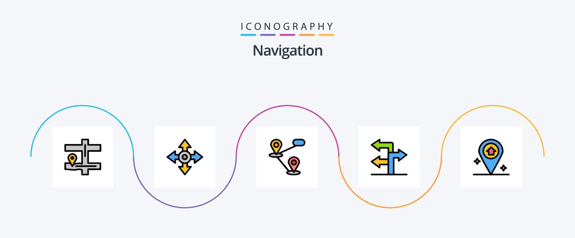 navigering linje fylld platt 5 ikon packa Inklusive . hus. plats. navigering. navigering vektor