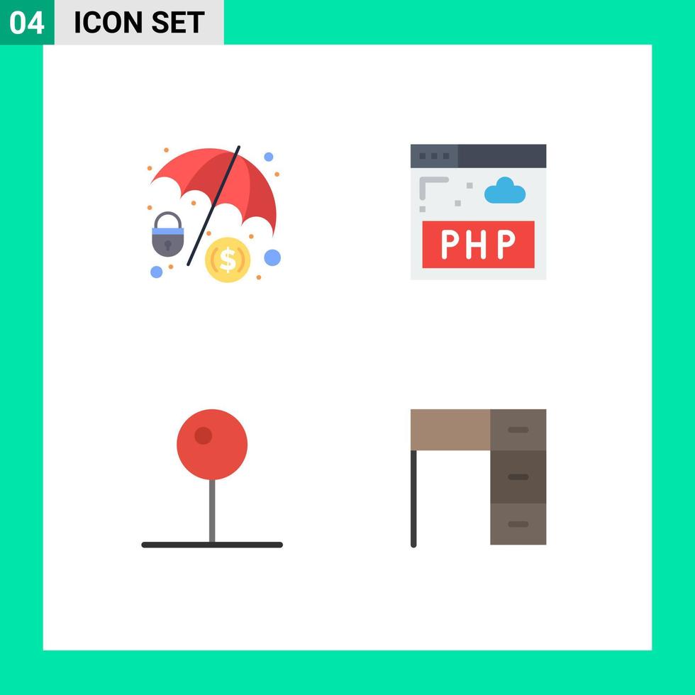 piktogram uppsättning av 4 enkel platt ikoner av cyber brottslighet multimedia data stift möbel redigerbar vektor design element