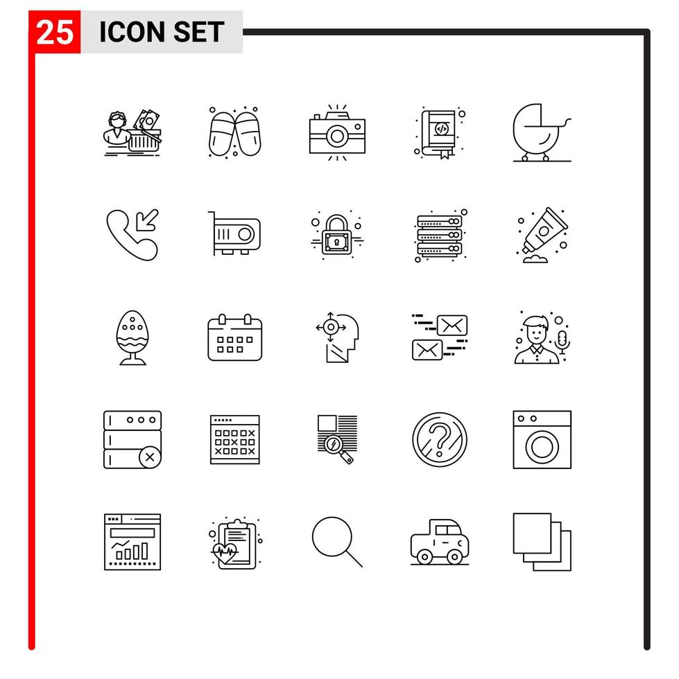 Piktogramm-Set mit 25 einfachen Linien von Design-Lesezeichen Hausschuhe buchen Retro-editierbare Vektordesign-Elemente vektor
