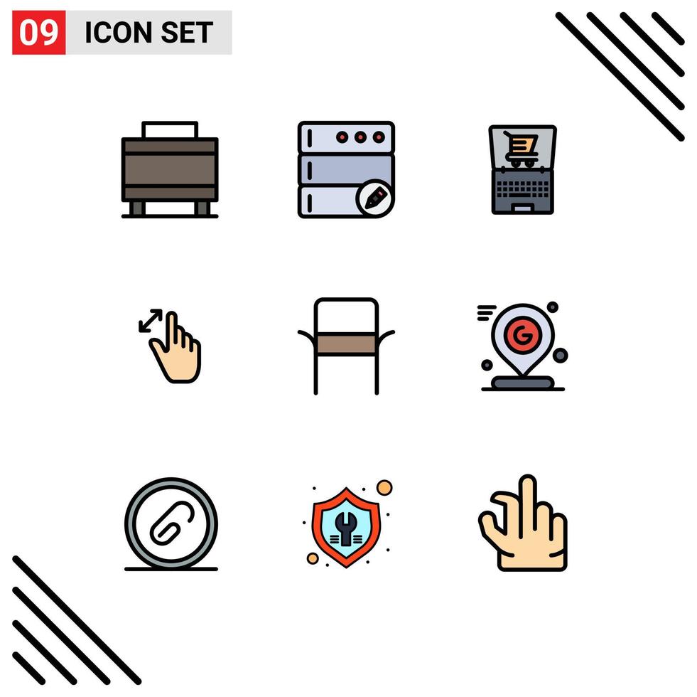 moderner Satz von 9 gefüllten flachen Farben Piktogramm von E-Commerce-Touch-Interface-bearbeitbaren Vektordesign-Elementen für den Heimstuhl vektor