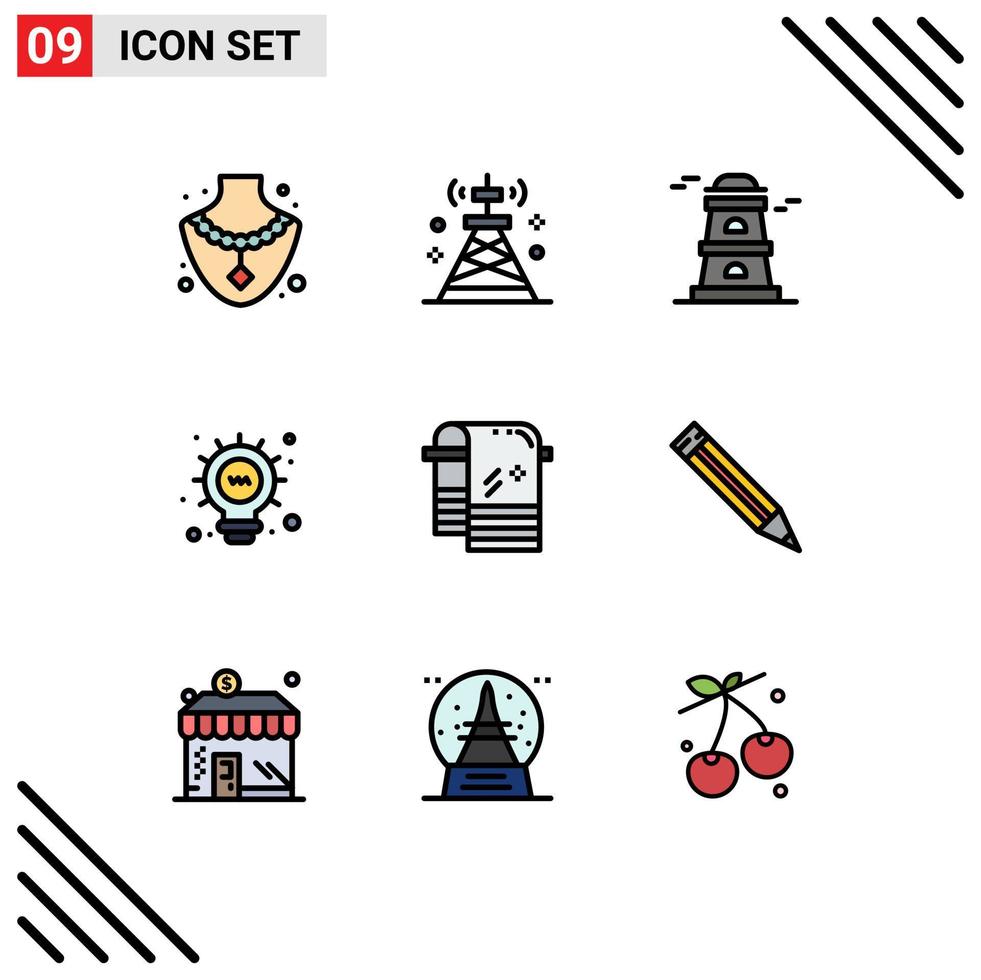 Stock Vector Icon Pack mit 9 Zeilenzeichen und Symbolen zum Abwischen von trockenen Observatoriumsbadlicht editierbaren Vektordesignelementen