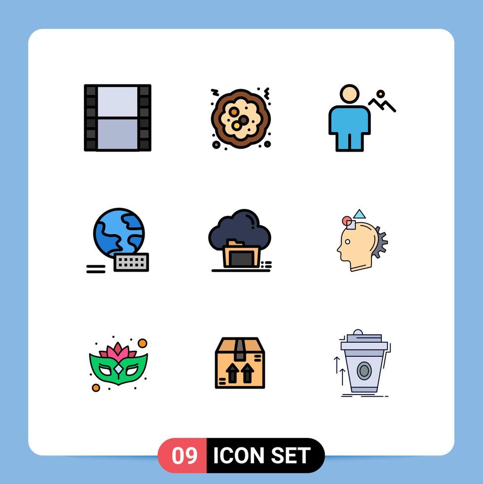 Benutzeroberflächenpaket mit 9 grundlegenden Filledline-Flachfarben von Cloud Folder Body Marketing World editierbare Vektordesign-Elemente vektor
