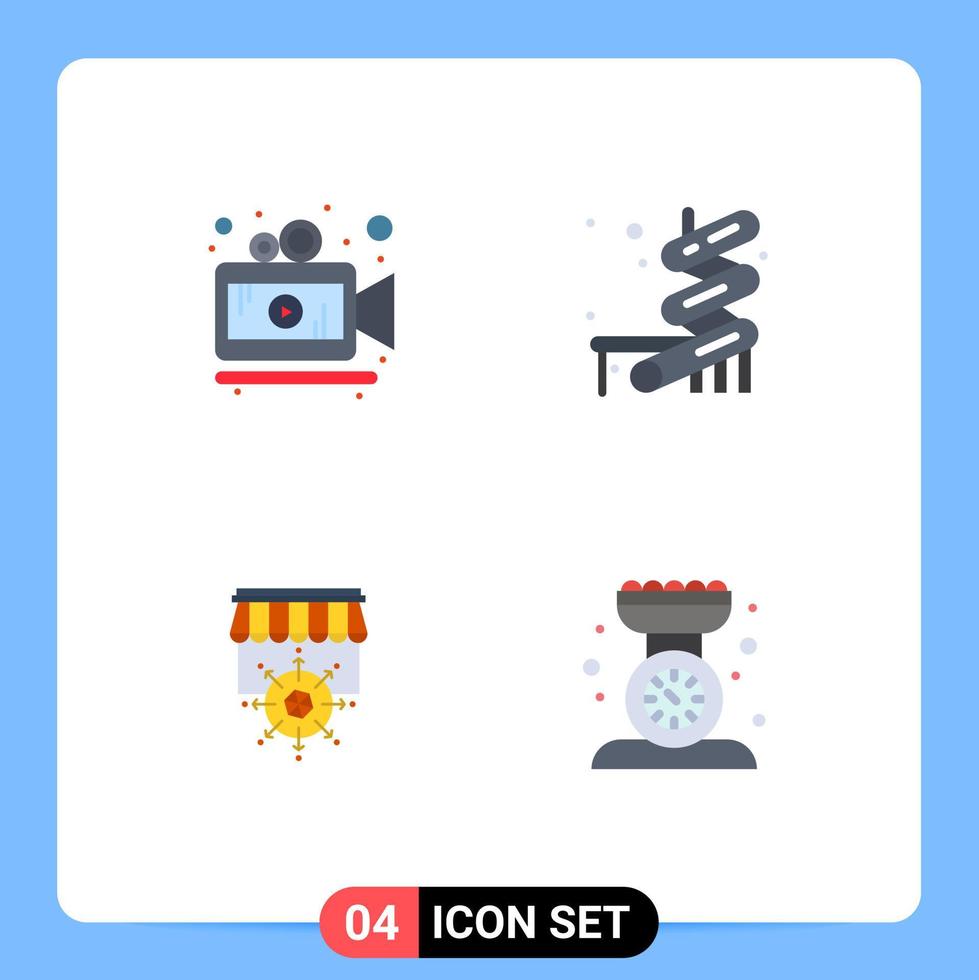 4 universelle flache Symbole für Web- und mobile Anwendungen eingestellt Kamera Business Slider Shop Kochen editierbare Vektordesign-Elemente vektor