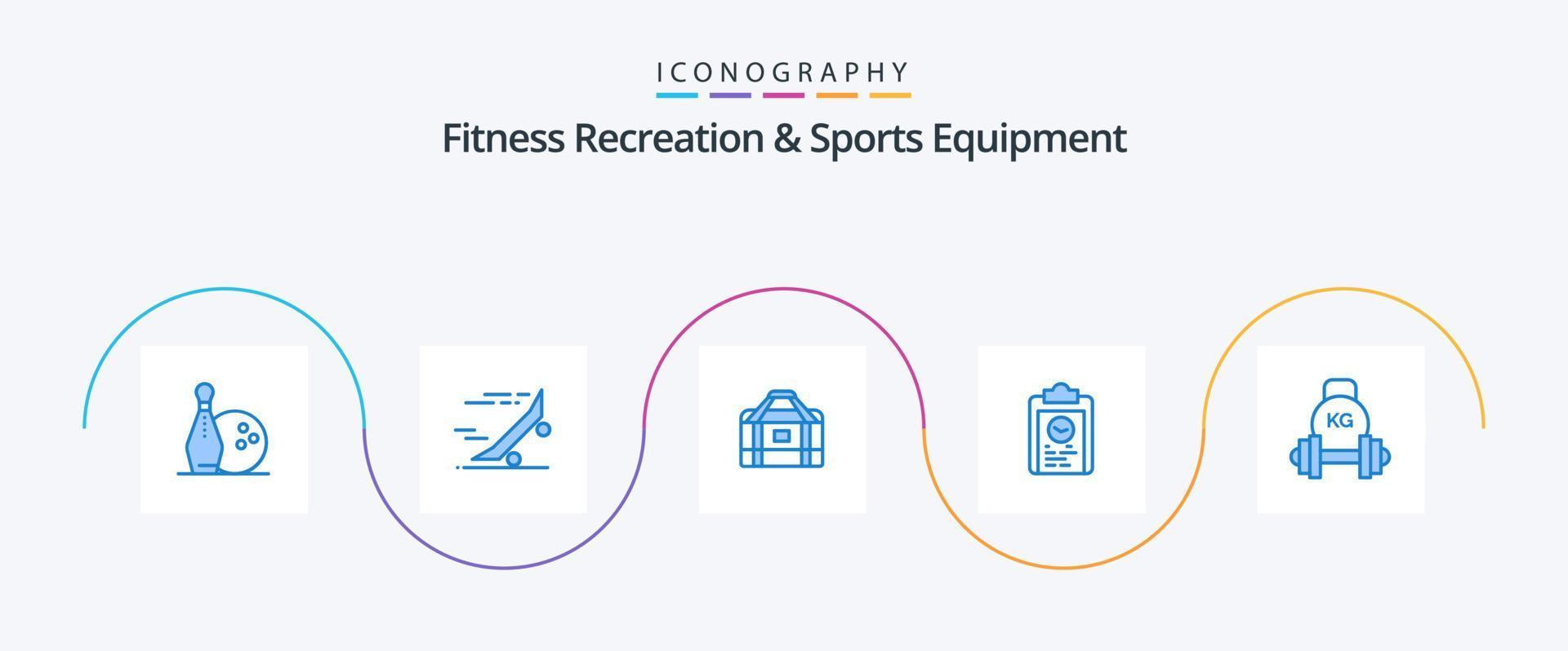 Fitness-Erholungs- und Sportgeräte blau 5 Icon Pack inklusive Training. planen. Skateboard. Trainer. Sport vektor