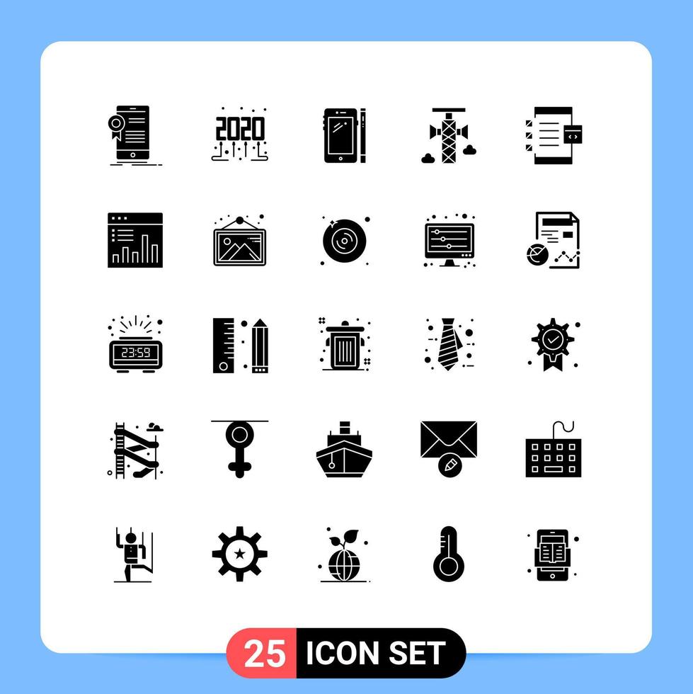 fast glyf packa av 25 universell symboler av app kommunikation telefon megafon penna redigerbar vektor design element