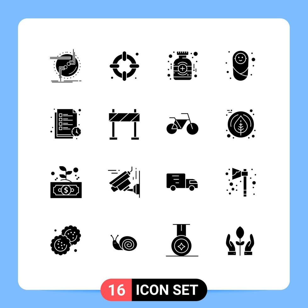 uppsättning av 16 modern ui ikoner symboler tecken för studie tid skydd flaska barn bebis redigerbar vektor design element