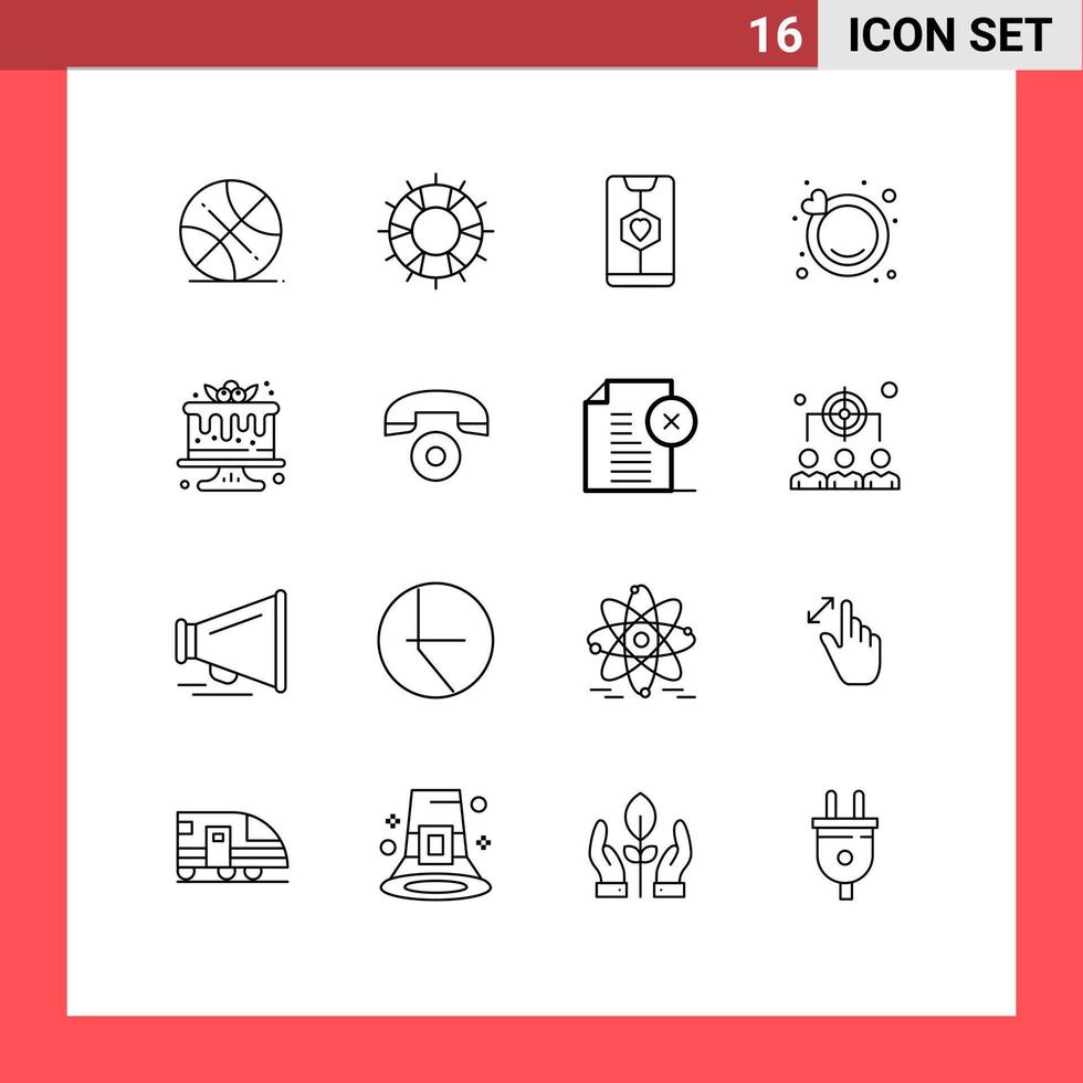 Gruppe von 16 modernen Umrissen, die für Kuchenringunterstützungsengagement eingestellt werden, Liebe editierbare Vektordesignelemente vektor