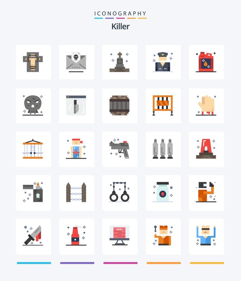 Creative Killer 25 Flat Icon Pack wie Flasche. Polizei. Schädel. Menschen. Grab vektor