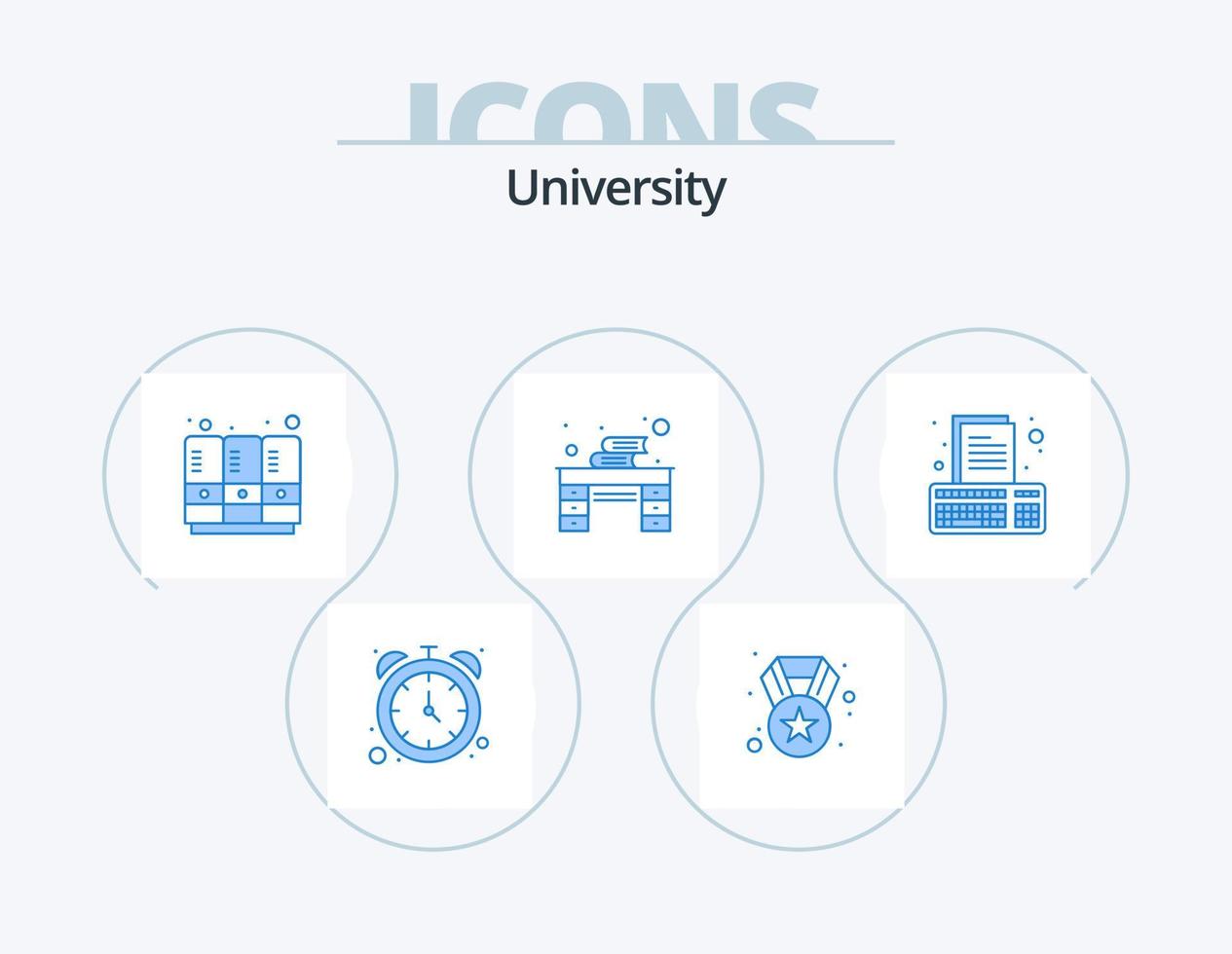 Universität blau Icon Pack 5 Icon Design. komponieren. Bücher. Schulschließfächer. Schreibtisch. Schreibtisch vektor