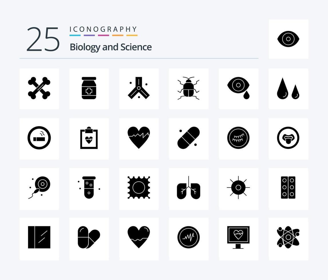 biologi 25 fast glyf ikon packa Inklusive labb. biologi. celler. natur. insekt vektor