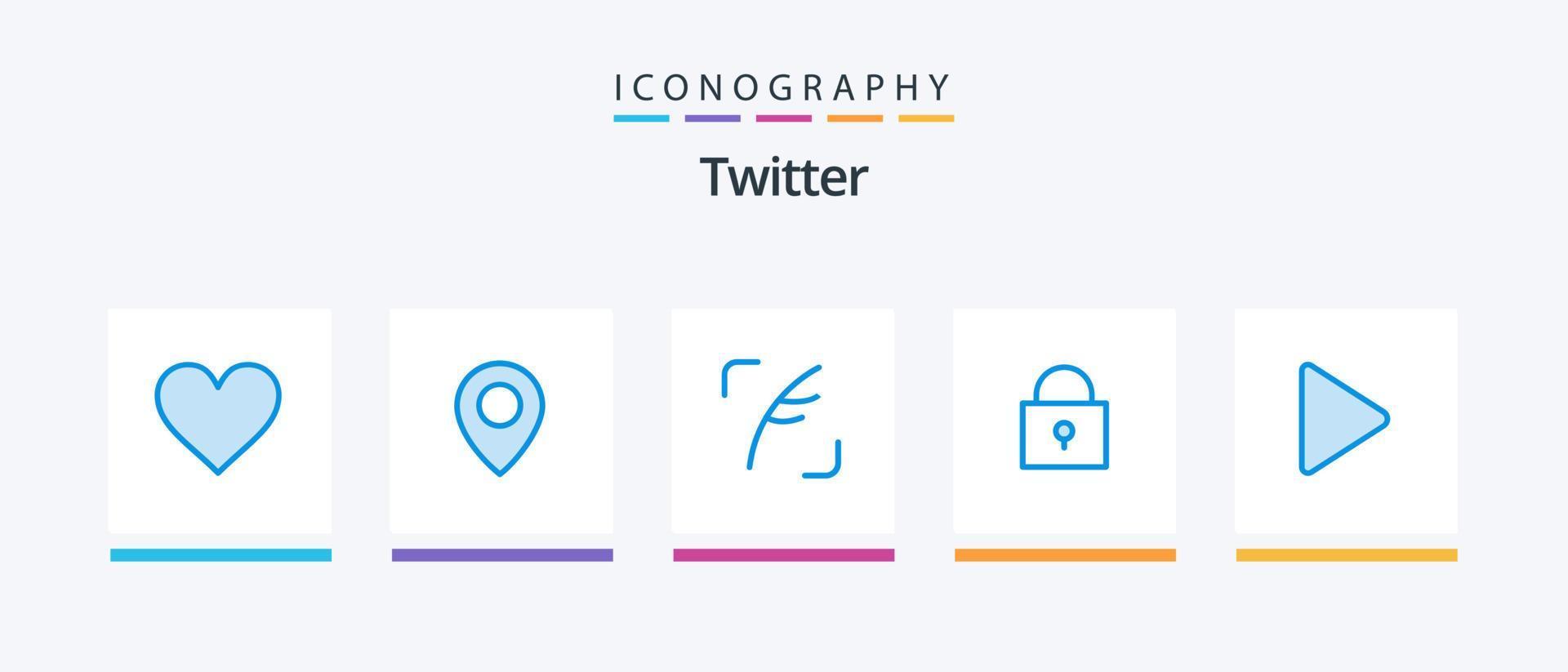 Twitter blå 5 ikon packa Inklusive . video. fjäder. spela. låsa. kreativ ikoner design vektor