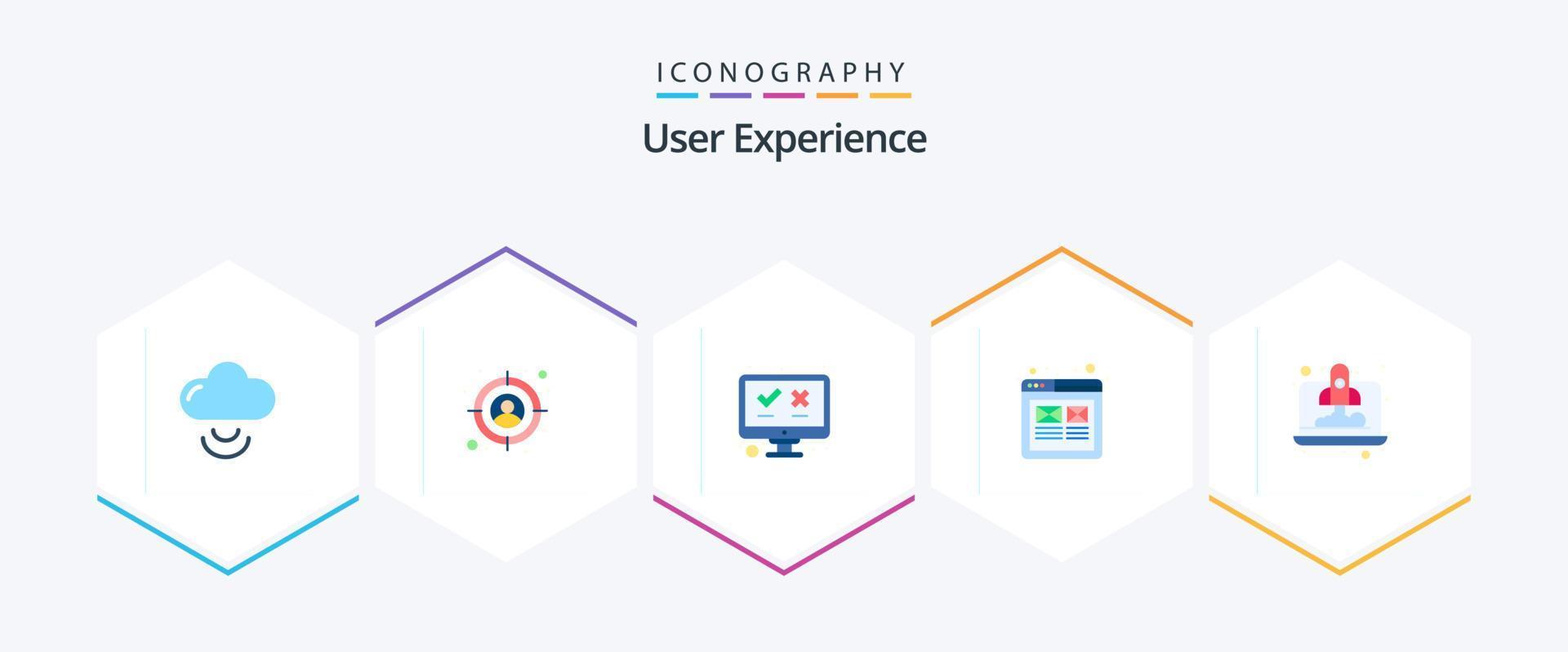 Benutzererfahrung 25 Flat Icon Pack inklusive Startup. Rechner. Medien. Drahtrahmen. Benutzer vektor