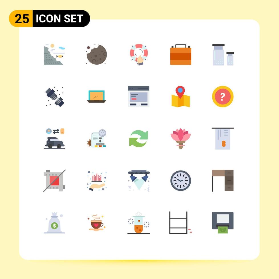 Stock Vector Icon Pack mit 25 Zeilenzeichen und Symbolen für Schuhe, Kleidung, Notfallkoffer, Rettungsring, editierbare Vektordesign-Elemente