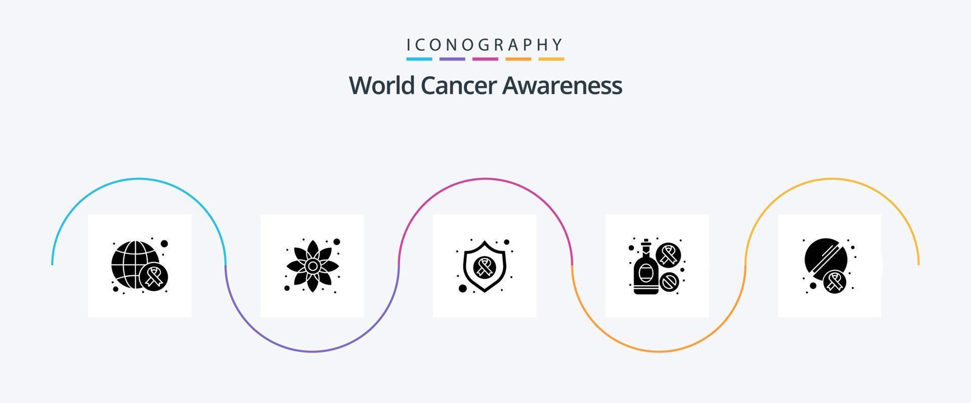 World Cancer Awareness Glyph 5 Icon Pack inklusive Tablet. Zeichen. Pfeil. Wein. Flasche vektor