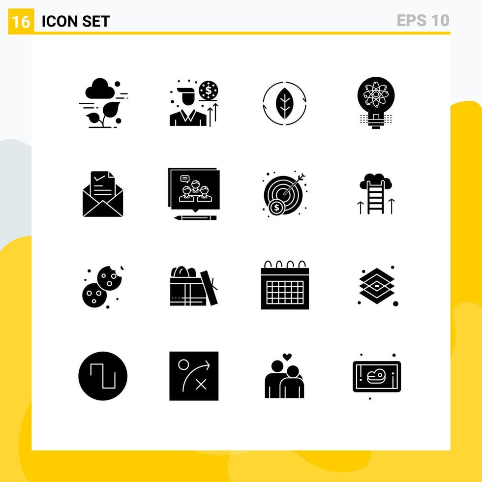Stock Vector Icon Pack mit 16 Zeilen Zeichen und Symbolen für E-Mail Startup Green Solution Innovation editierbare Vektordesign-Elemente