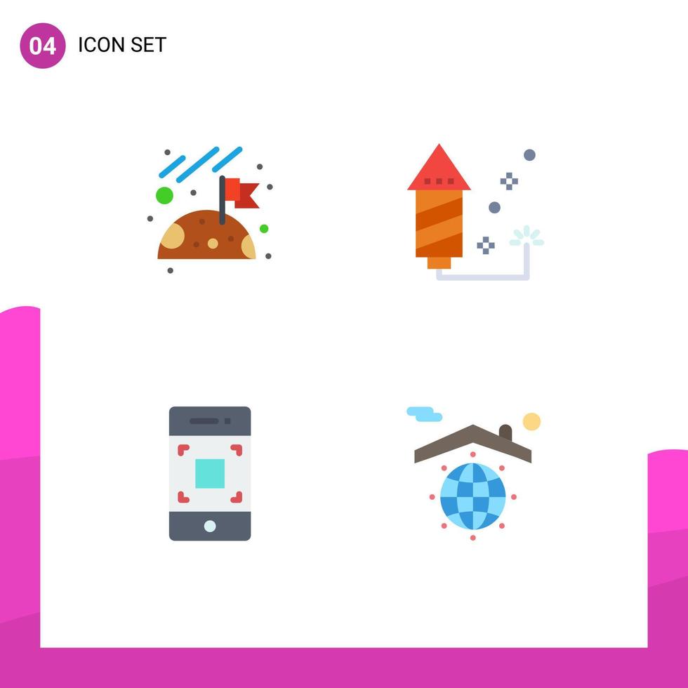 Gruppe von 4 modernen flachen Symbolen, die für bearbeitbare Vektordesign-Elemente für Flaggen-Smartphone-Feiertagserde festgelegt werden vektor