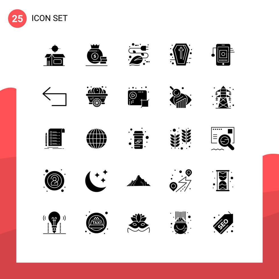 Stock Vector Icon Pack mit 25 Zeilenzeichen und Symbolen für mobile Halloween-Stromsarg-Öko-editierbare Vektordesign-Elemente