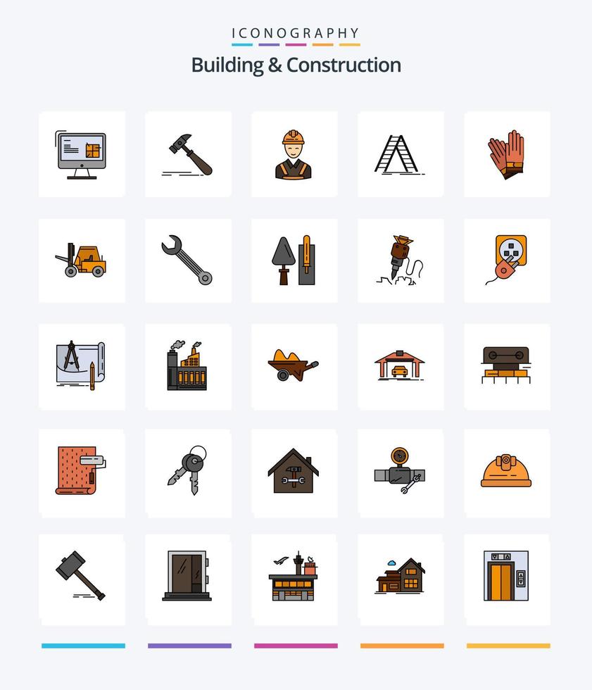 kreativ byggnad och konstruktion 25 linje fylld ikon packa sådan som konstruktion. stege. stark. reparera. snickare vektor