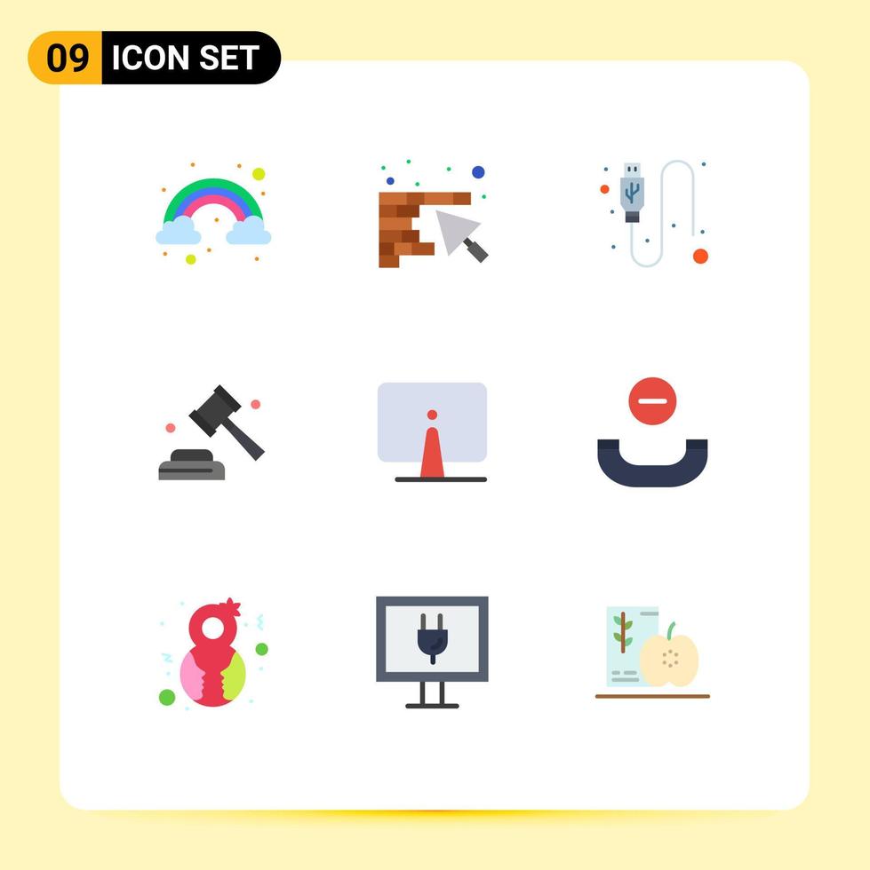 9 universell platt Färg tecken symboler av skrivbordet tillbaka data rösta lag redigerbar vektor design element
