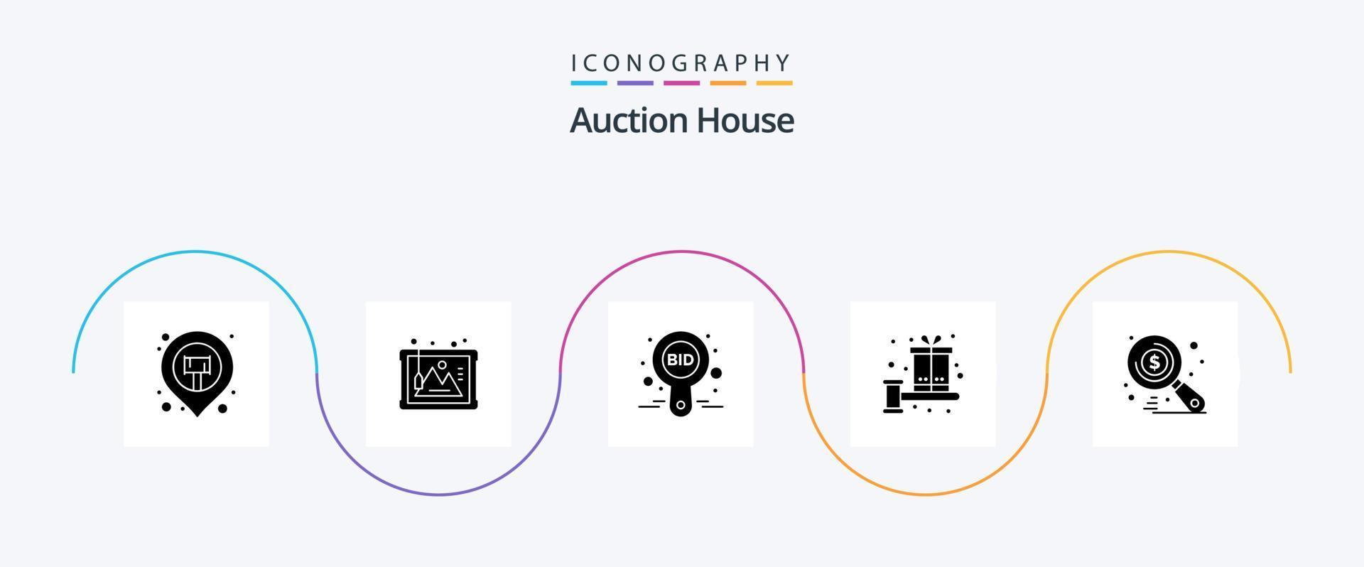 auktion glyf 5 ikon packa Inklusive bonus. gåva. bud. låda. märka vektor