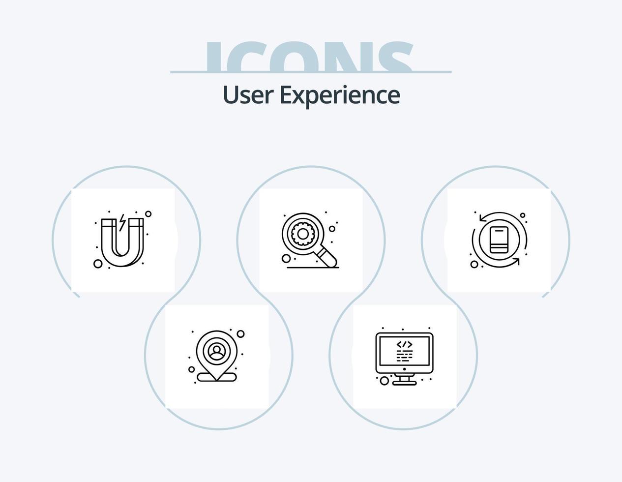 User Experience Line Icon Pack 5 Icon-Design. Prüfbericht. Rechner. Forschung. Website-Drahtmodell. Erfahrung vektor