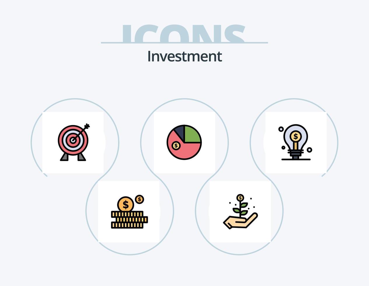 Anlagelinie gefüllt Icon Pack 5 Icon Design. Stunde. Investition. Unternehmen. Graph. Monitor vektor