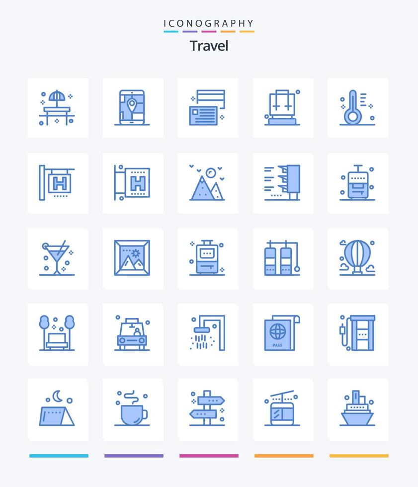 kreativ resa 25 blå ikon packa sådan som resa. väska. navigering. ryggsäck. kreditera vektor