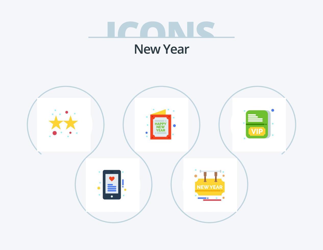 ny år platt ikon packa 5 ikon design. kort. ny. smällare. Lycklig. kort vektor