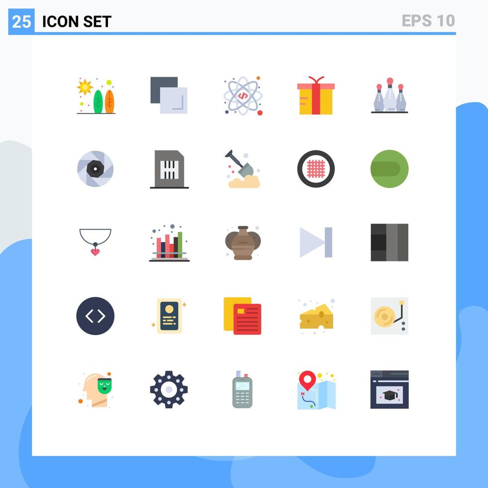 mobil gränssnitt platt Färg uppsättning av 25 piktogram av stift spel atom bowling gåva redigerbar vektor design element